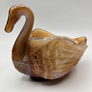 Beautiful Vintage Imperial Glass Caramel Slag Swan Milk Glass Candy Dish